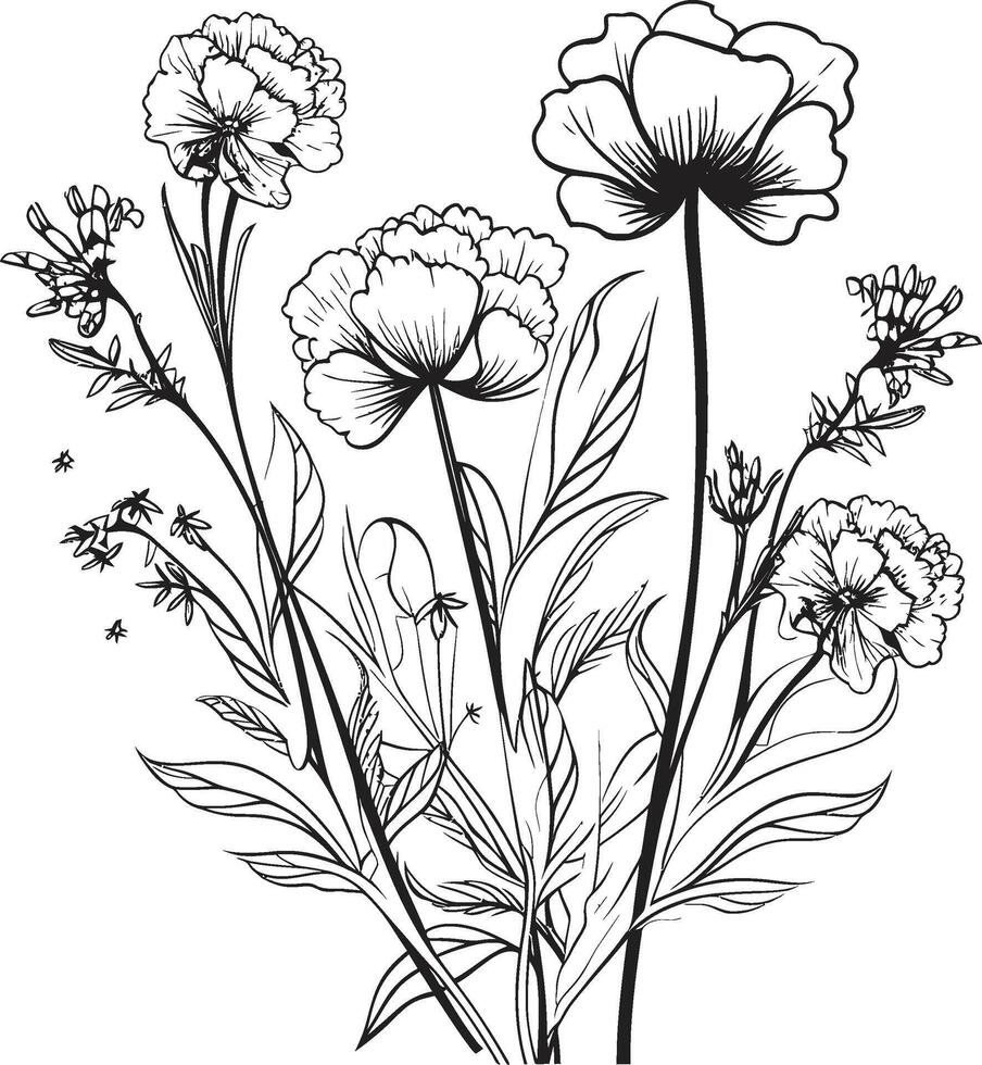 förtrollade blooms elegant svart vektor logotyp design med blom blommig gobeläng enfärgad emblem illustrerar botanisk element