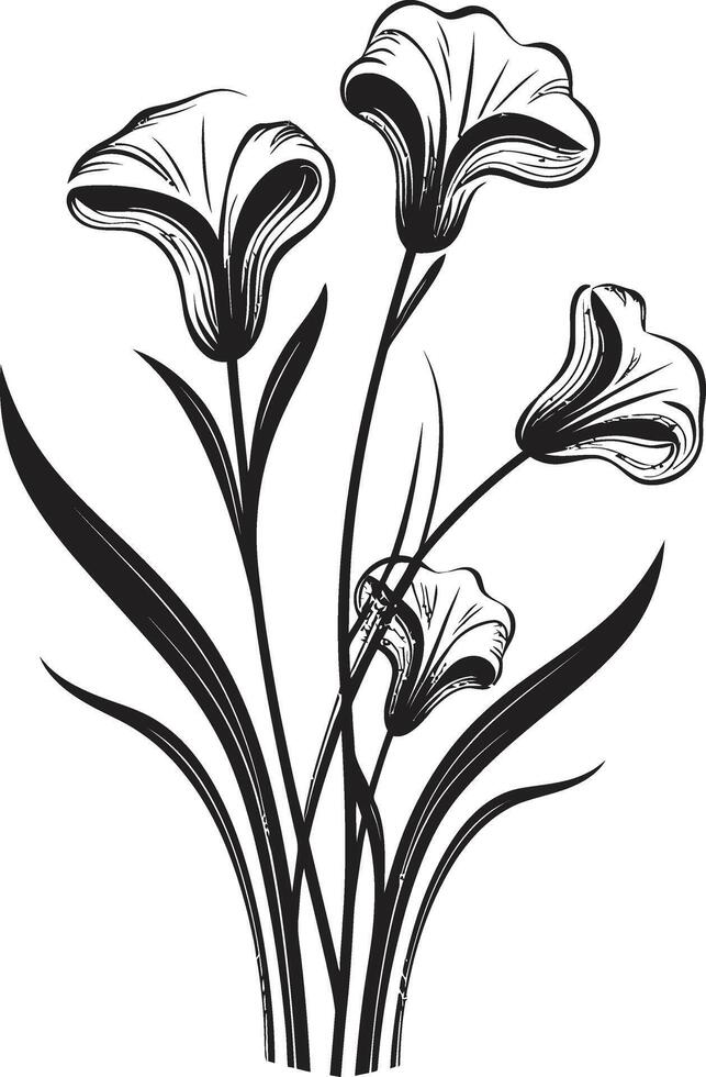rätselhaft Strauß schwarz Emblem, botanisch Blumen- Eleganz Blüten im Harmonie monochromatisch Vektor Logo, schwarz Blumen