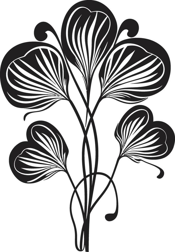 tidlös trädgård chic svart ikon för botanisk blom naturer symfoni elegant vektor logotyp, svart blom