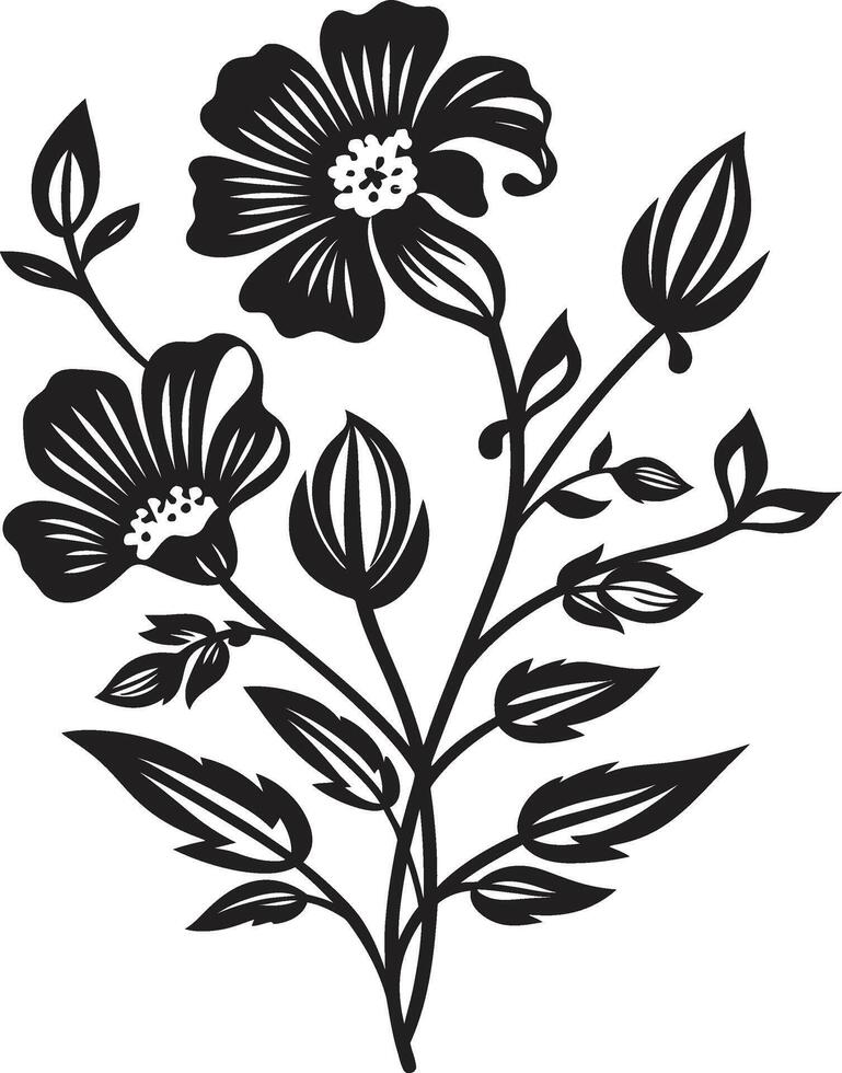 förtrollade blooms elegant svart vektor logotyp med blom blommig gobeläng enfärgad emblem av botanisk element