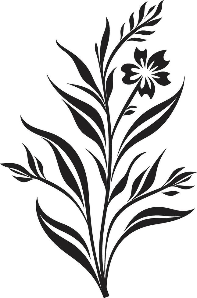 botanisk skönhet svartvit emblem, elegant blommig design viskar av natur svart ikon, vektor logotyp av botanisk blooms