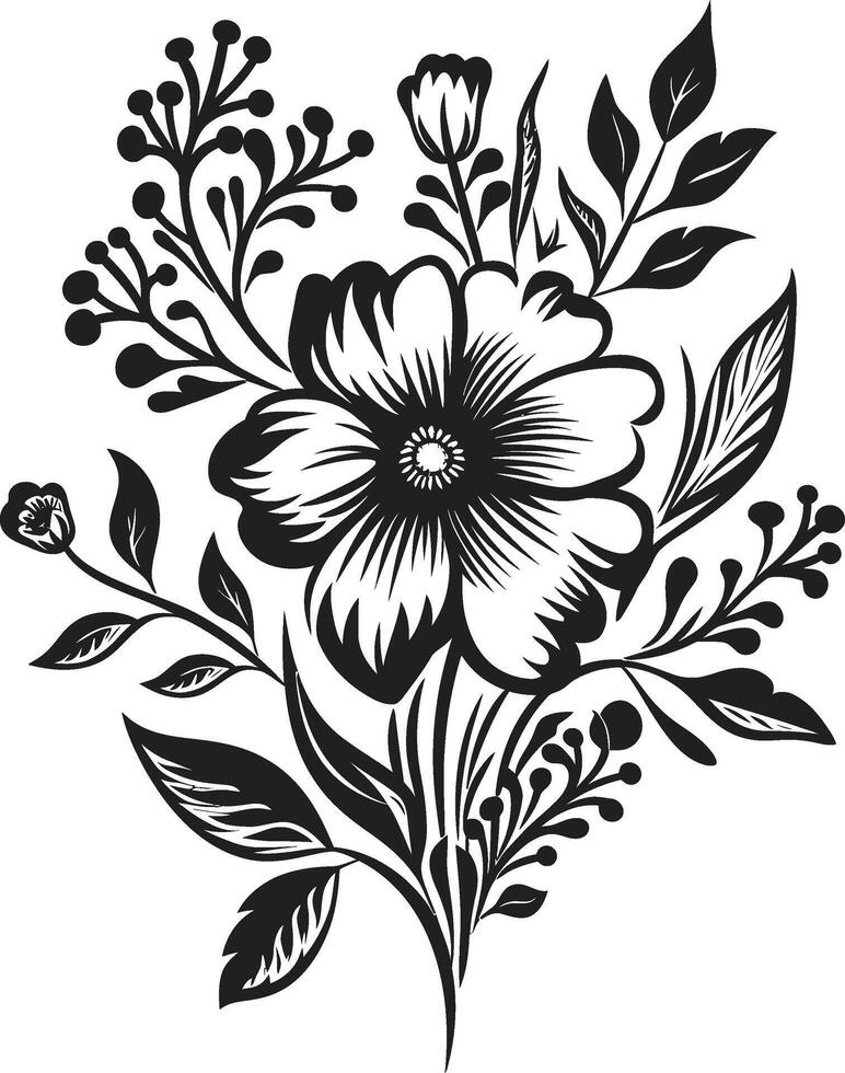 Blütenblätter im noir elegant schwarz Symbol präsentieren Vektor Blumen- Design Garten Rätsel einfarbig Emblem mit schwarz botanisch Blumen