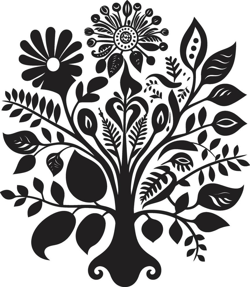 blommig symfoni elegant svart ikon illustrerar tidlös design elegans i blomma svartvit vektor logotyp med svart blom