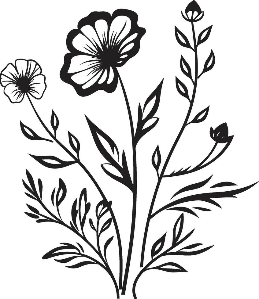 Blütenblätter im noir einfarbig Emblem illustrieren Vektor Blumen- Design unendlich Blüten elegant schwarz Symbol mit botanisch Blumen