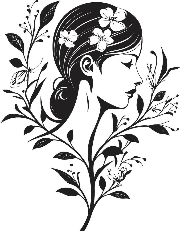 botanisch Harmonie monochromatisch Emblem mit schwarz Eleganz Gelassenheit im blühen schick Vektor Logo mit schwarz Botanicals