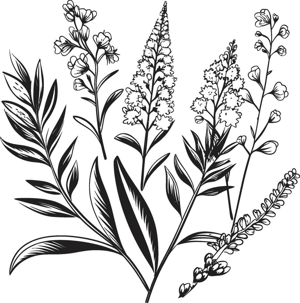 botanisch noir glatt Emblem mit einfarbig Vektor Logo Design Blumen- Symphonie schwarz Symbol präsentieren Eleganz im botanisch Elemente