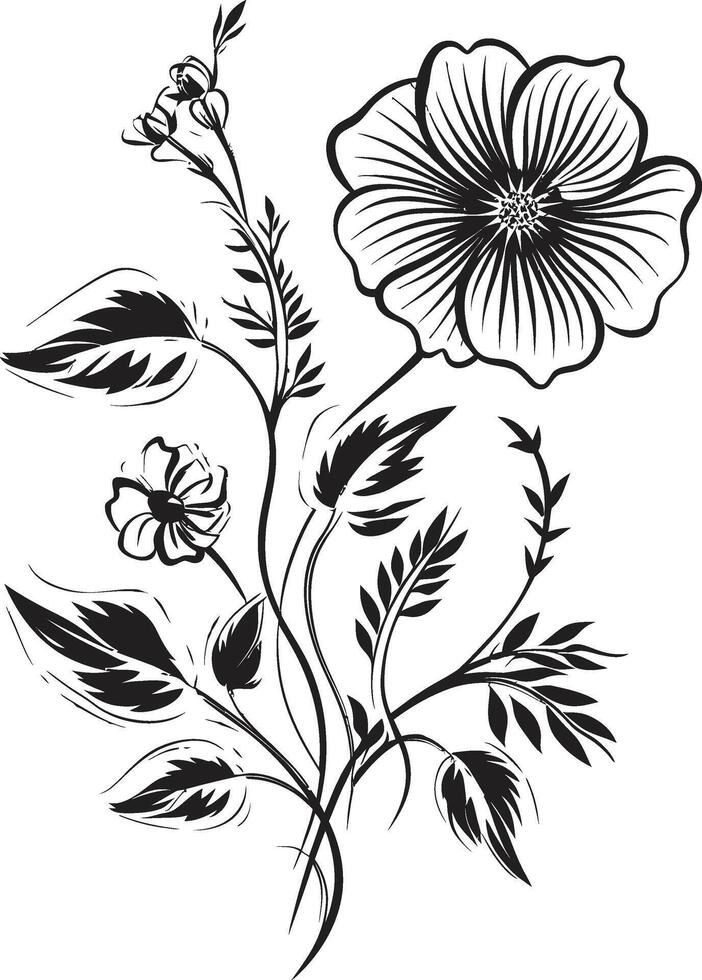 blühen Tapisserie zeitlos schwarz Symbol mit botanisch Blumen Blumen- Symphonie glatt Vektor Logo Design mit schwarz Eleganz