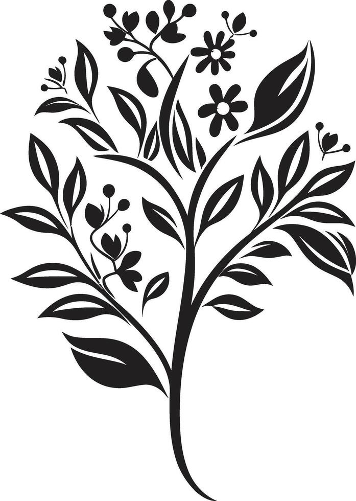 botanisch noir glatt Emblem mit zeitlos schwarz Vektor Logo Design Blumen- Symphonie schwarz Symbol präsentieren Eleganz im botanisch Elemente