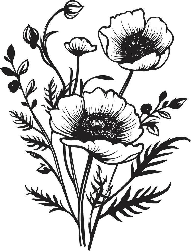 unendlich Blüten einfarbig Vektor Logo mit schwarz botanisch Blumen Symphonie von Blütenblätter elegant schwarz Symbol mit botanisch Charme