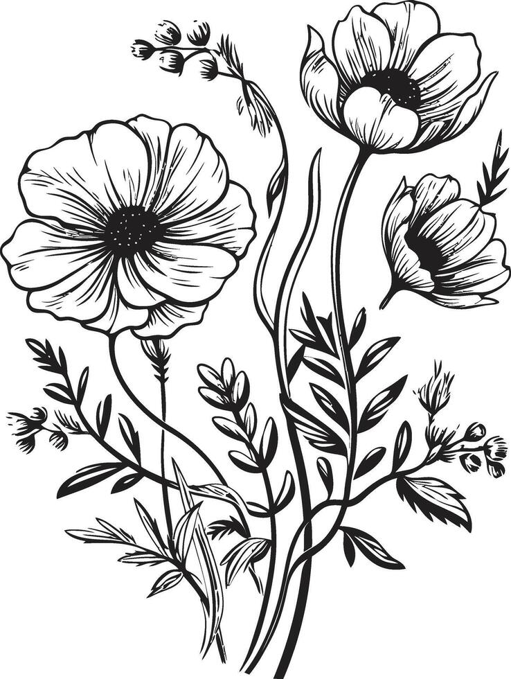 viskar av natur svartvit emblem med svart vektor logotyp oändlig kronblad charm elegant ikon visa upp svart botanisk blom