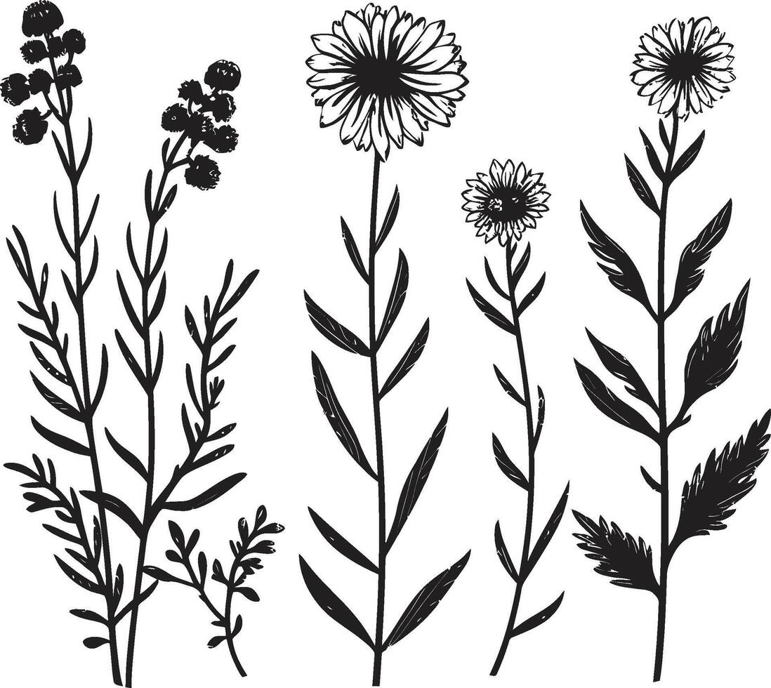Garten Rätsel schick Vektor Logo mit schwarz Botanicals blühen Tapisserie elegant Emblem illustrieren zeitlos schwarz Blumen