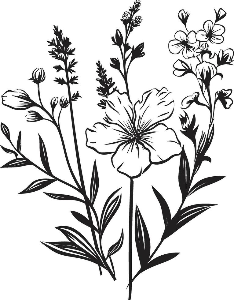 Garten Rätsel einfarbig Emblem mit schwarz botanisch Elemente blühen Tapisserie schick Vektor Logo illustrieren zeitlos schwarz Blumen