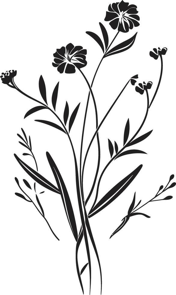 botanisch noir einfarbig Vektor Logo mit elegant schwarz Blumen Blumen- Symphonie schwarz Symbol präsentieren zeitlos Eleganz im Botanicals