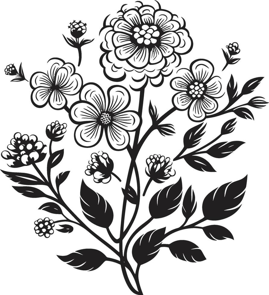 blommig gobeläng enfärgad emblem terar botanisk element kronblad i noir elegant svart ikon visa upp vektor logotyp design