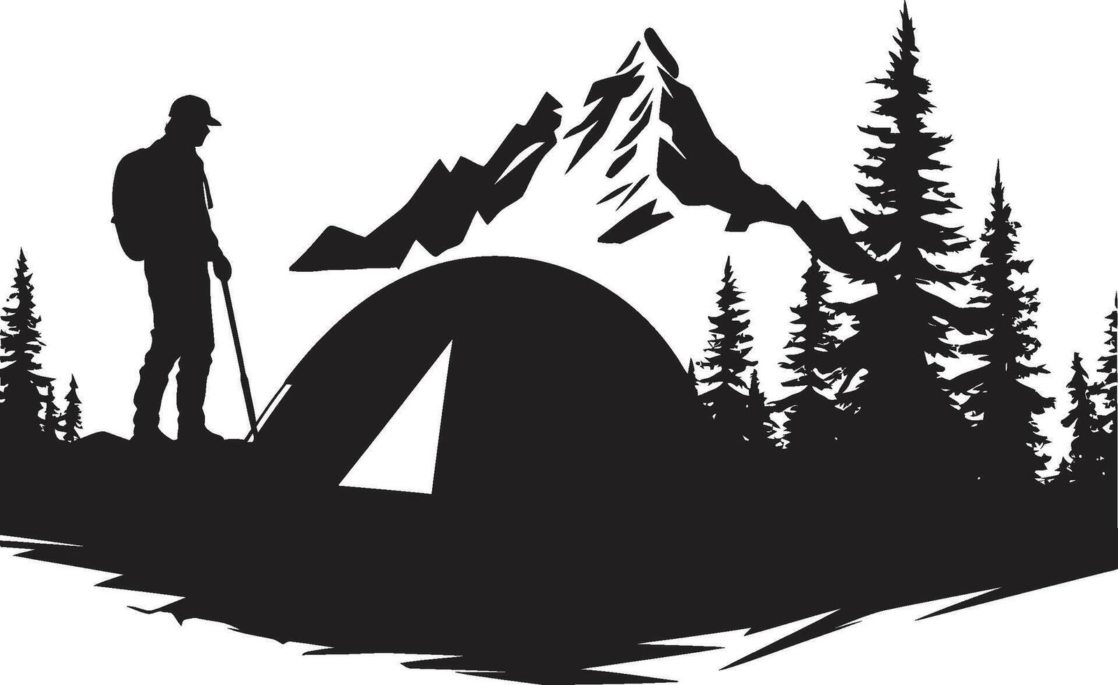 Gelassenheit im das Wald elegant Emblem mit Vektor Camping Logo Berg Majestät glatt schwarz Symbol präsentieren Camping Design