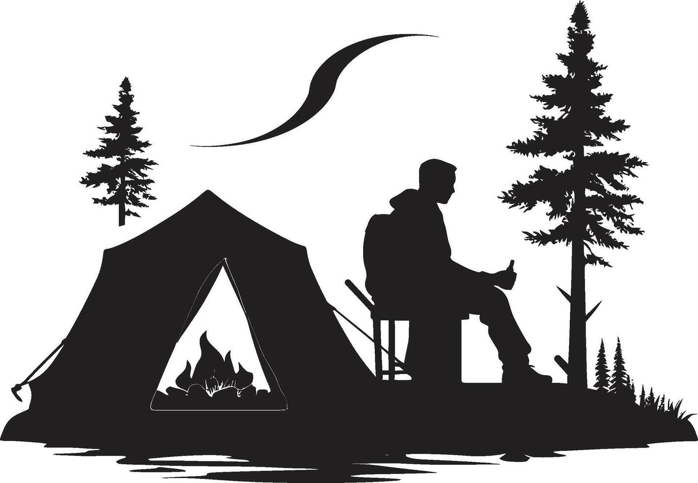 lägereld Krönikeböckerna elegant enfärgad emblem för utomhus- äventyr naturer symfoni svart vektor logotyp design ikon för camping salighet