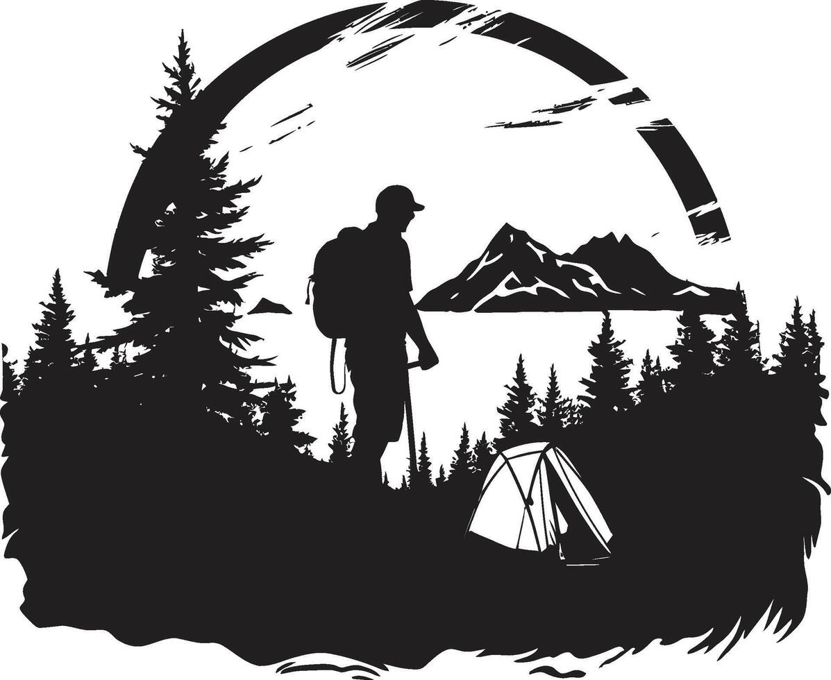 Weg Sucher schick Camping Symbol im monochromatisch schwarz rustikal Gelassenheit elegant schwarz Symbol präsentieren Vektor Camping Design