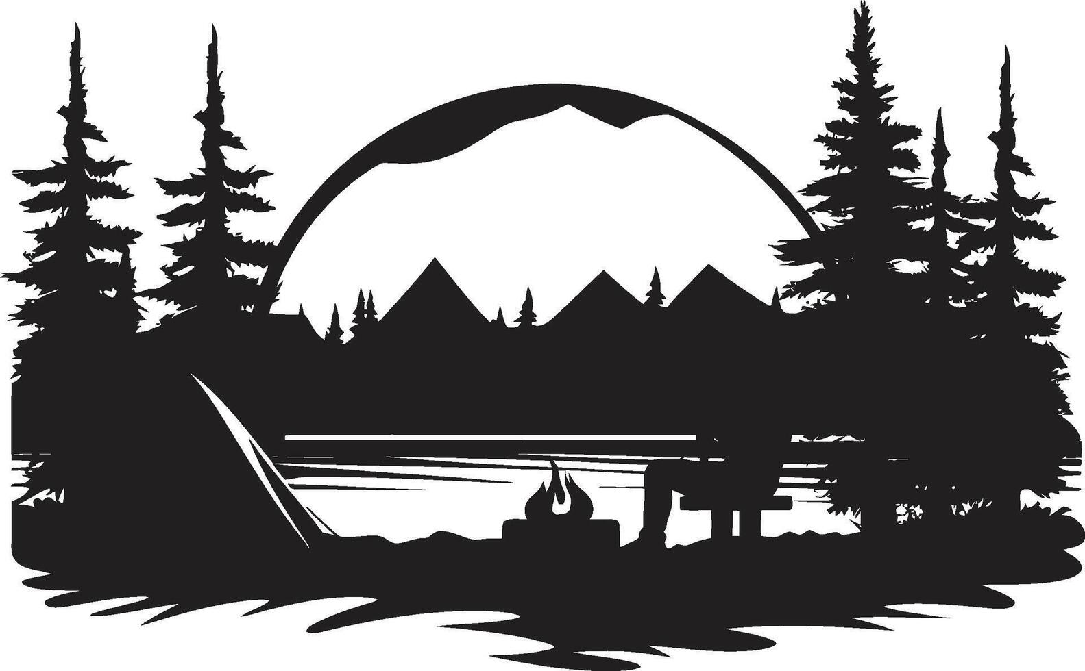 oländig expedition elegant vektor logotyp för vildmark entusiaster serenad av de tallar elegant svart ikon med camping vektor logotyp design