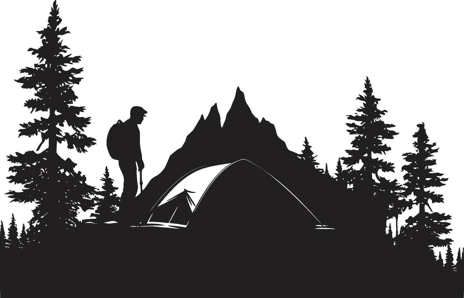 Sternenlicht Heiligtum schwarz Vektor Camping Logo Design Symbol zum Nachtzeit Glückseligkeit Fernweh Oase schick Camping Symbol illustrieren schwarz Vektor Design