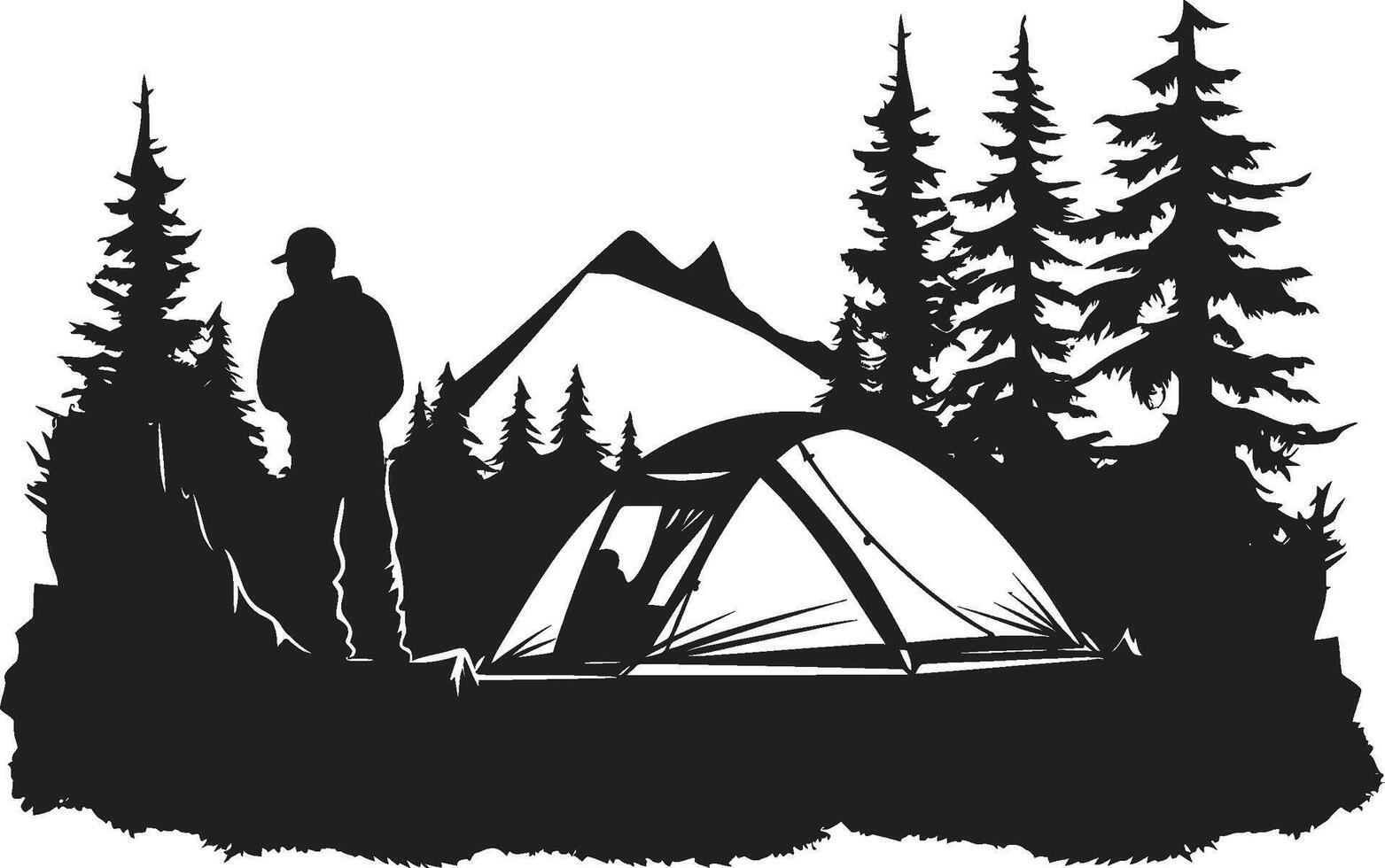 Mondschein Wiese schick Camping Symbol im monochromatisch schwarz Camping Eskapade elegant schwarz Symbol präsentieren Vektor Logo Design