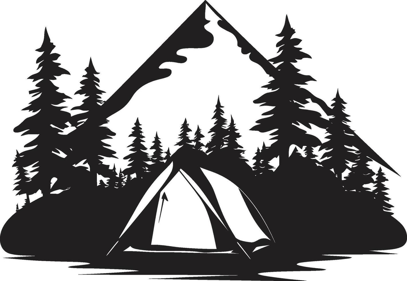 Fernweh Oase schick Camping Symbol illustrieren schwarz Vektor Design in das Wald elegant schwarz Symbol mit Vektor Logo zum Camping