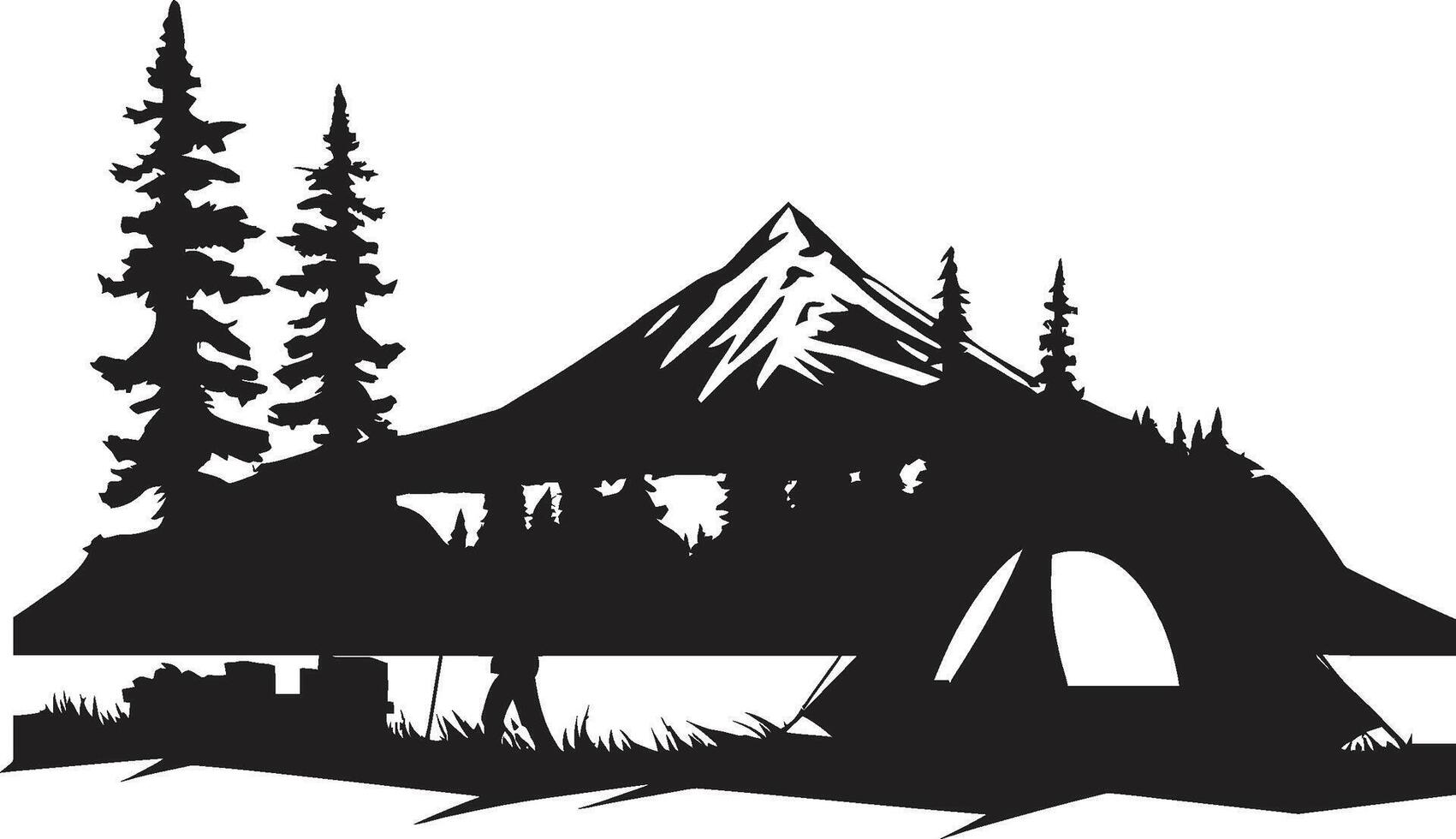 Abenteuer wartet einfarbig Emblem zum draussen Erkundung Naturen Symphonie schick Camping Logo Design im schwarz vektor