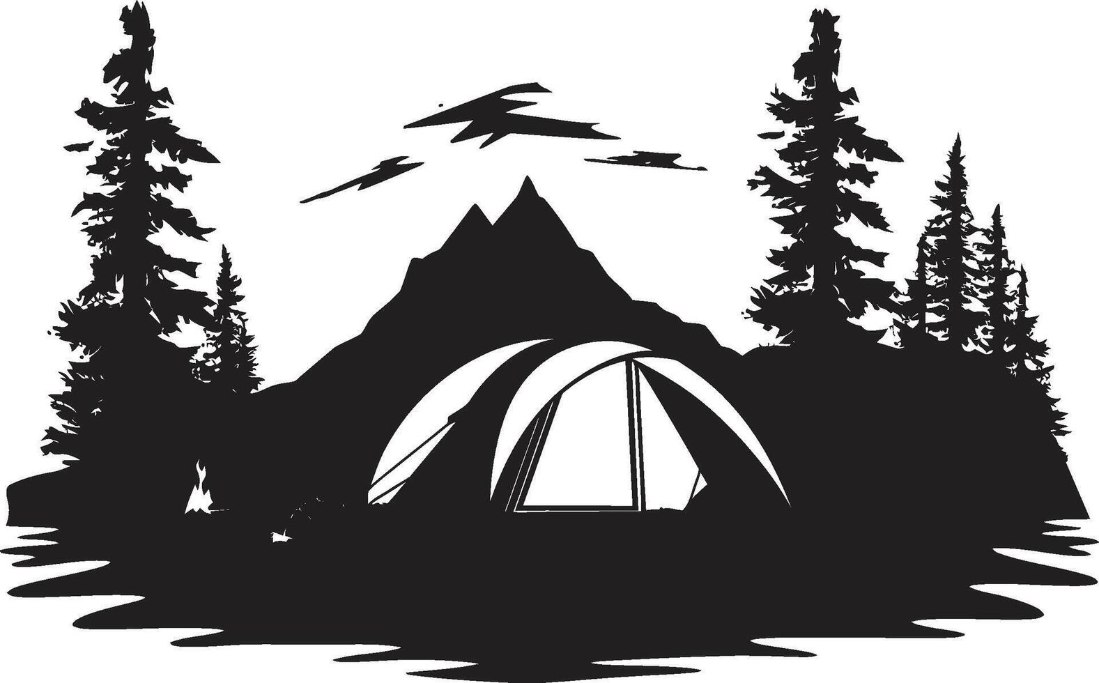Sternenlicht Heiligtum schwarz Vektor Camping Logo Design Symbol zum Nachtzeit Glückseligkeit Fernweh Oase schick Camping Symbol illustrieren schwarz Vektor Design