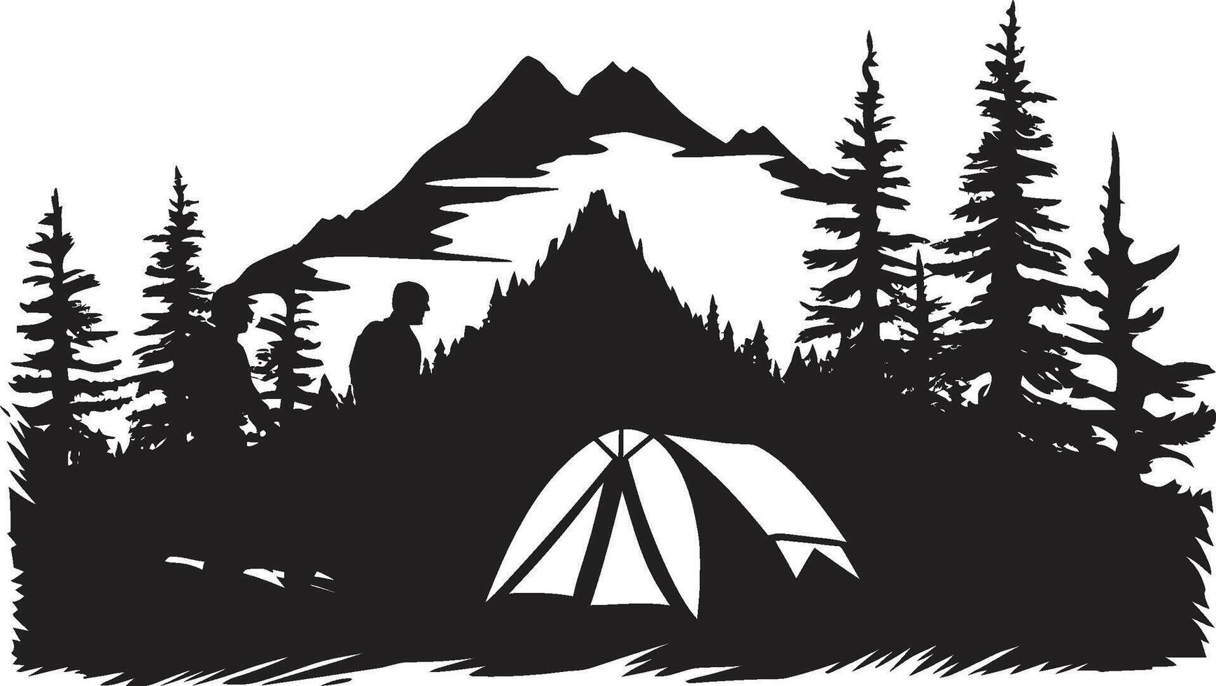 in das wild glatt schwarz Symbol mit Vektor Camping Logo Design rustikal Rückzug einfarbig Vektor Logo zum draussen Glückseligkeit