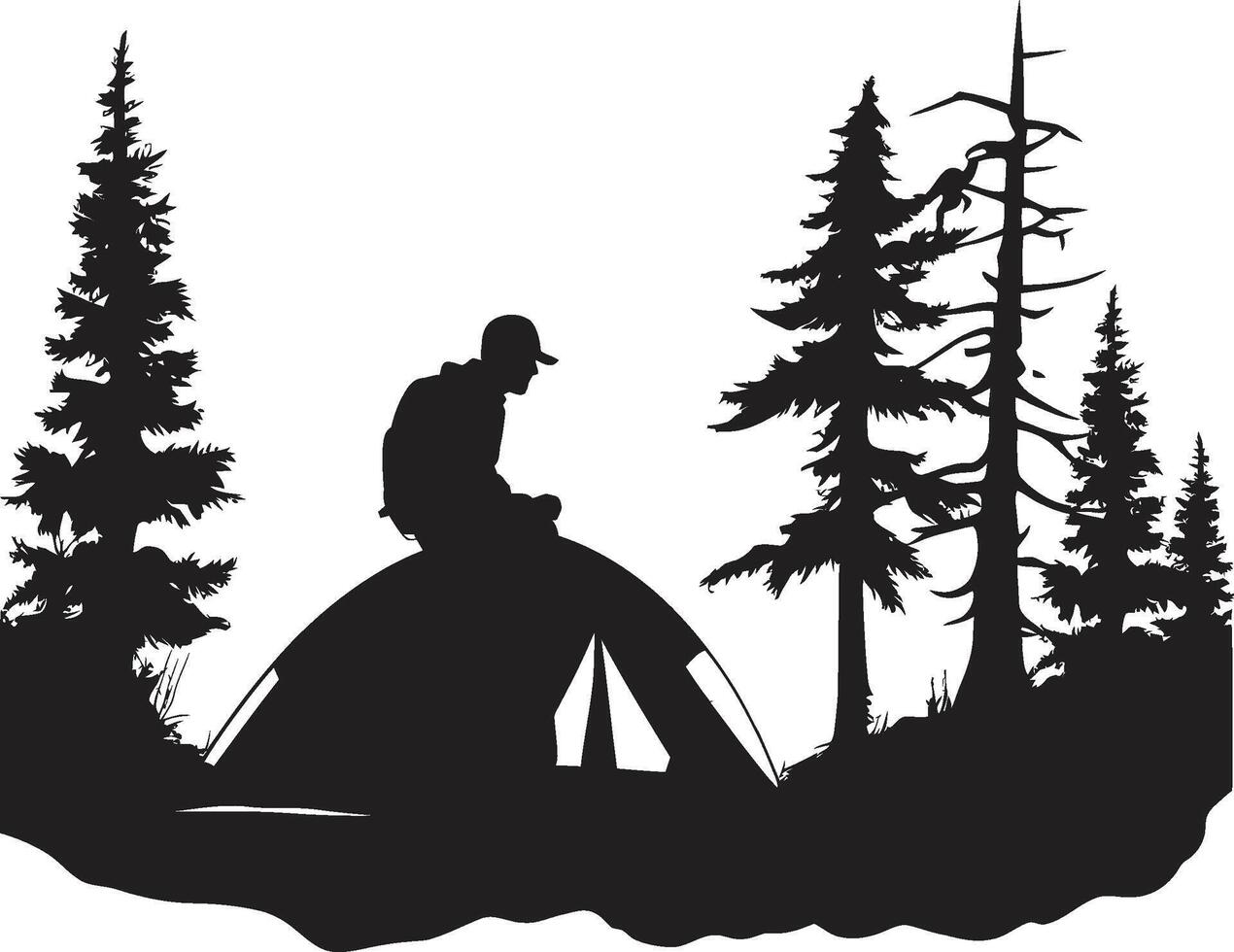 Berg Majestät einfarbig Emblem zum Camping Enthusiasten Sternenlicht Heiligtum schwarz Vektor Logo Design Symbol zum Camper