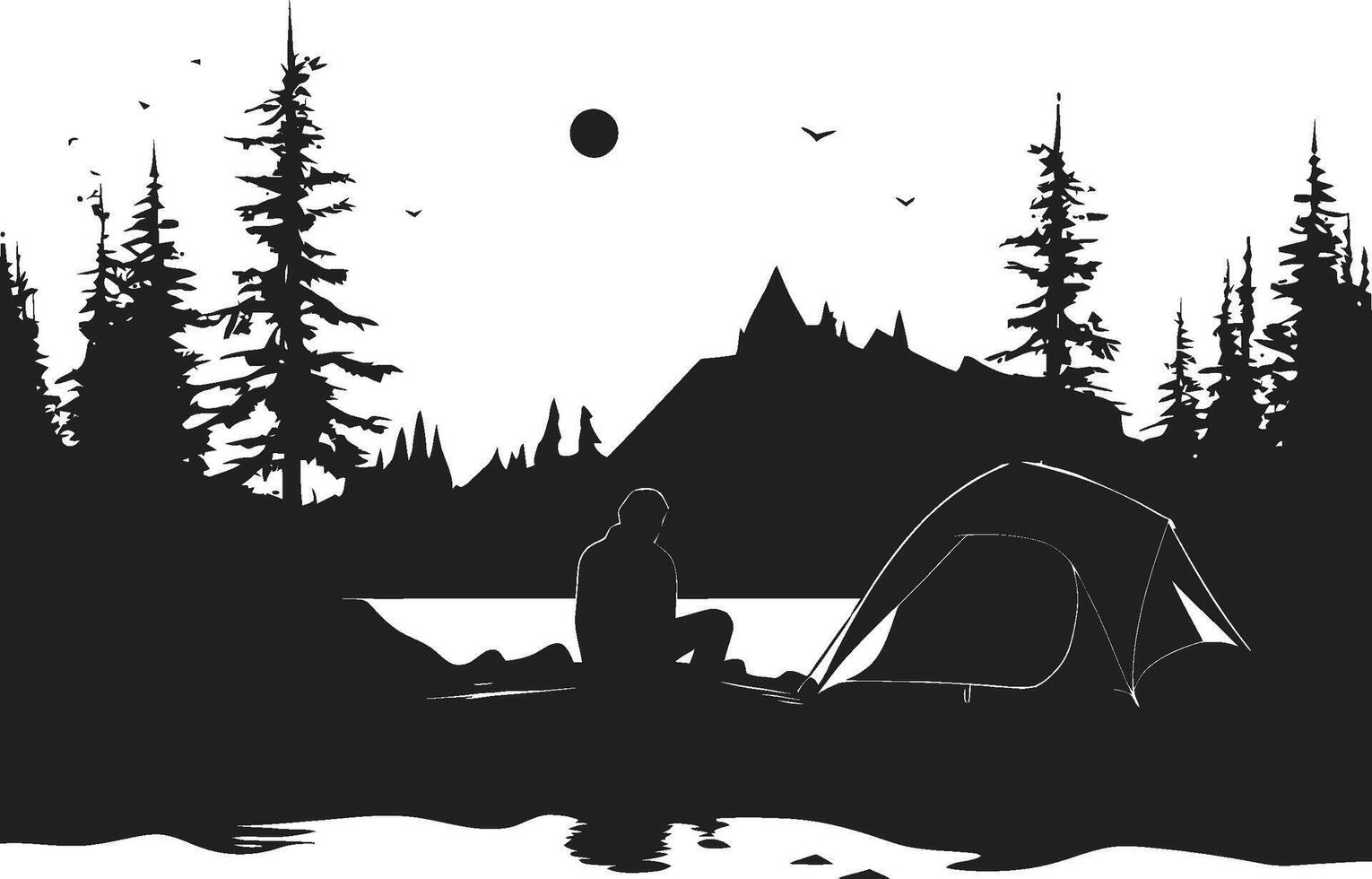 månljus äng elegant svart ikon med vektor logotyp för camping camping eskapad elegant enfärgad emblem för utomhus- entusiaster