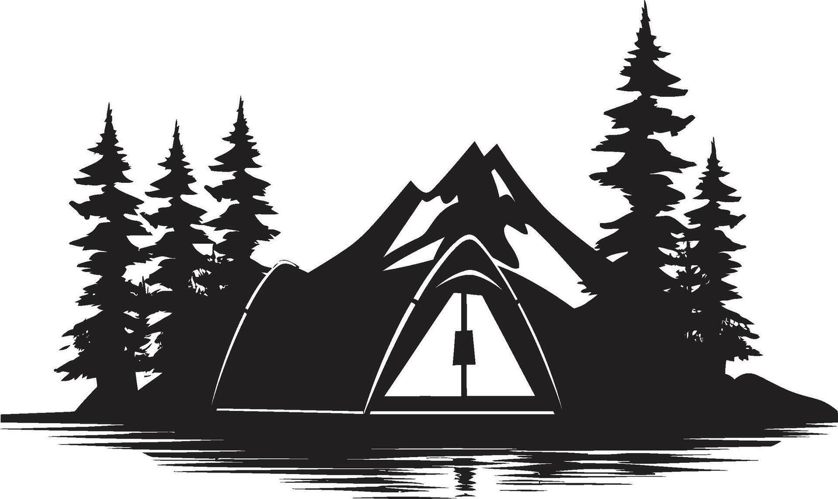 Serenade von das Kiefern glatt schwarz Symbol mit Vektor Logo zum Camping in das wild elegant schwarz Symbol illustrieren draussen Vektor Design