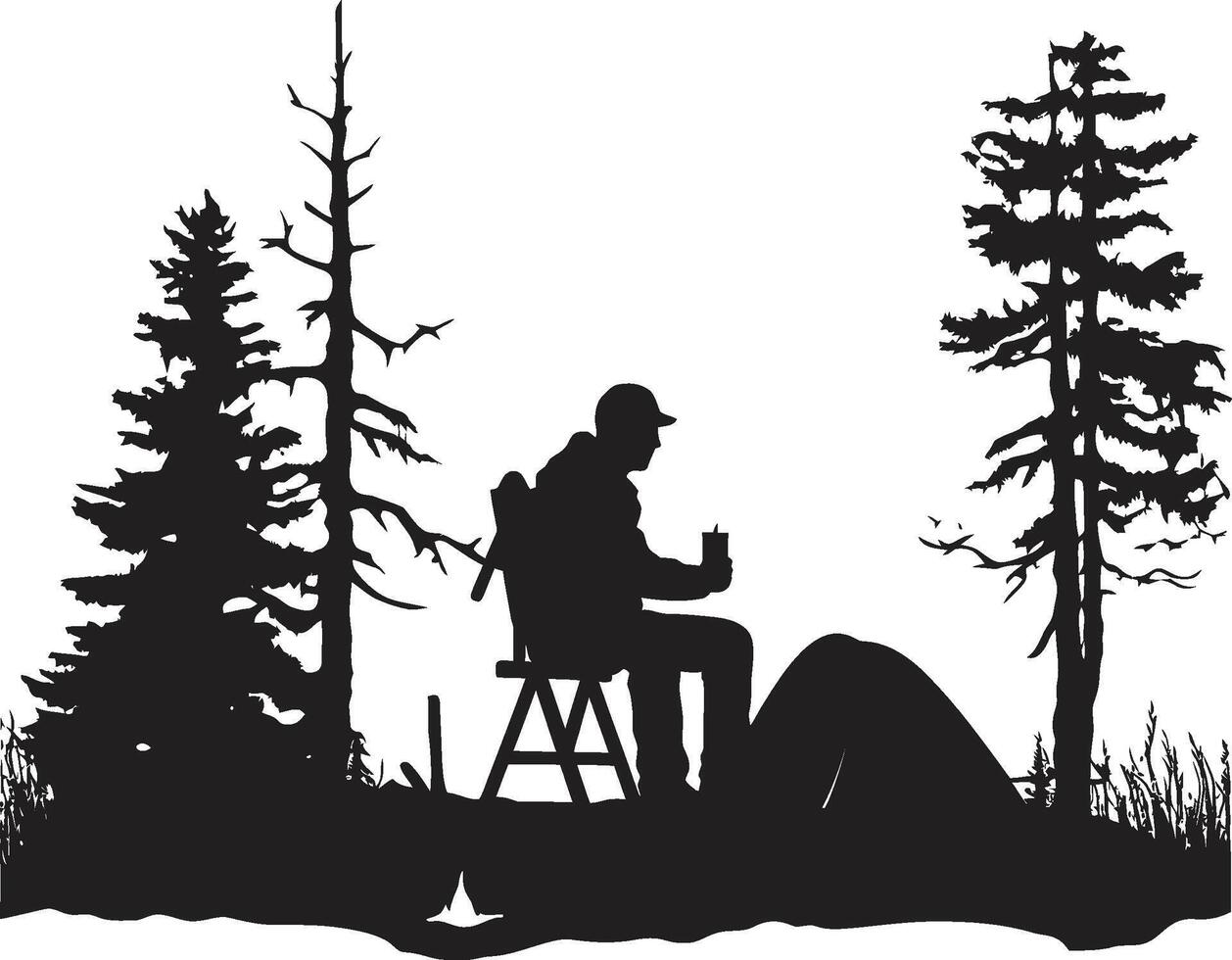 unter das öffnen Himmel schwarz Vektor Logo Design zum Camping Glückseligkeit wegweisend Abenteuer schick Camping Symbol im monochromatisch schwarz