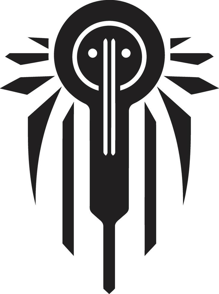Digital Dynamik glatt schwarz Symbol mit kybernetisch Vektor Logo technologisch Transzendenz schick abstrakt kybernetisch Emblem im schwarz