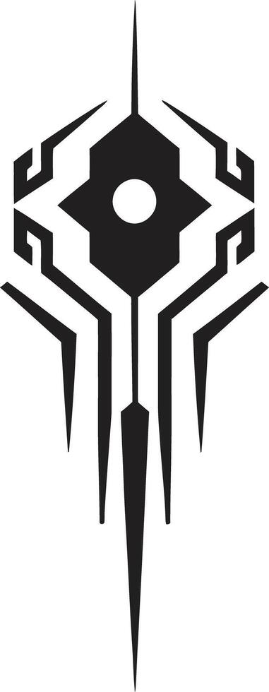 Quantum Quotient glatt schwarz abstrakt Design zum kybernetisch Harmonie Techno Fäden einfarbig Vektor Logo im schwarz kybernetisch