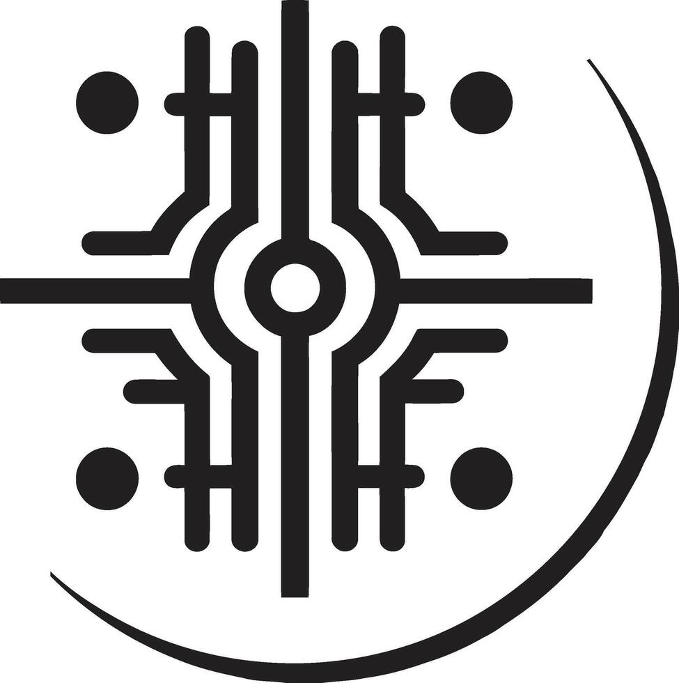 techno lugn chic abstrakt cybernetiska emblem i svart pixelated förmåga svartvit vektor logotyp design för cybernetiska Evolution