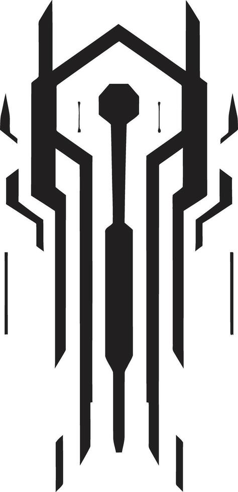 tech lugn chic abstrakt logotyp illustrerar cybernetiska raffinemang neuralt noir svartvit vektor logotyp för cybernetiska salighet