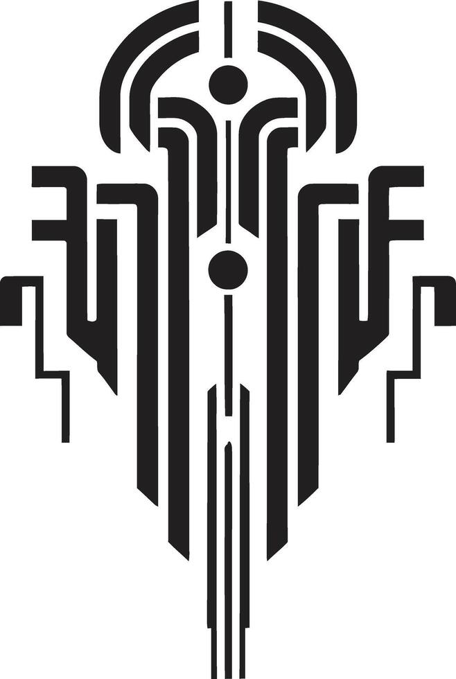 Techno Fäden einfarbig Vektor Logo im schwarz kybernetisch neural Netz Eleganz schick abstrakt kybernetisch Symbol