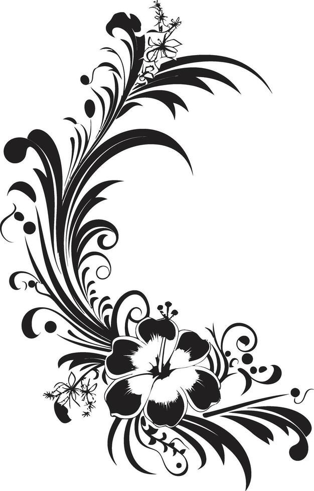 ewig Eleganz glatt schwarz Logo mit dekorativ Blumen- Ecken botanisch blühen einfarbig Emblem mit dekorativ Ecke Vektoren