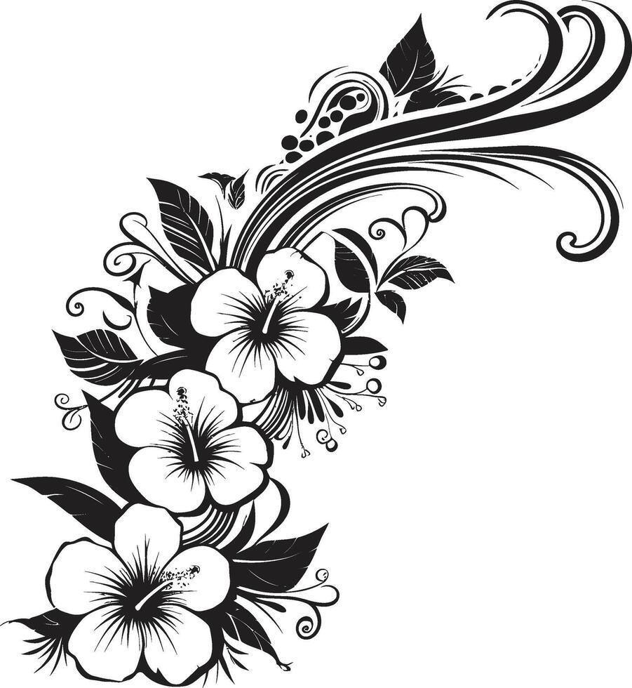 blommig finess chic svart ikon med vektor blommig hörn naturer omfamning elegant dekorativ hörn logotyp i svart