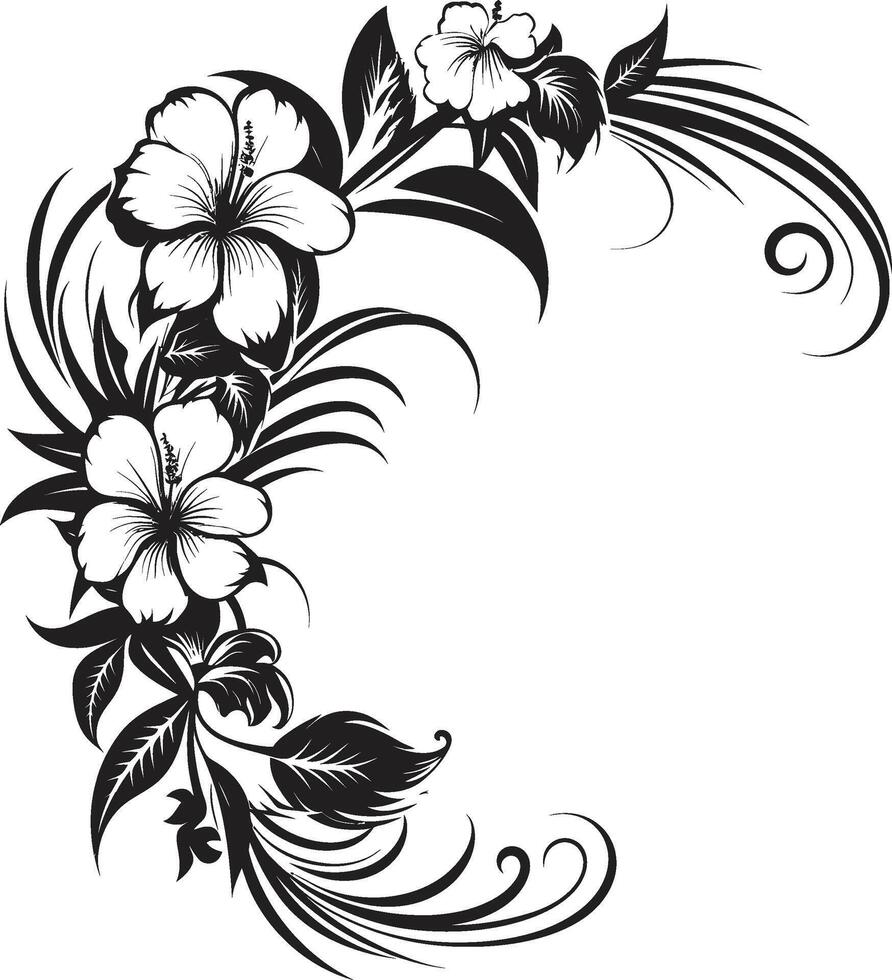 botanisch Kopfgeld glatt Symbol mit dekorativ Ecken im schwarz ewig Eleganz glatt schwarz Logo mit dekorativ Blumen- Ecken vektor