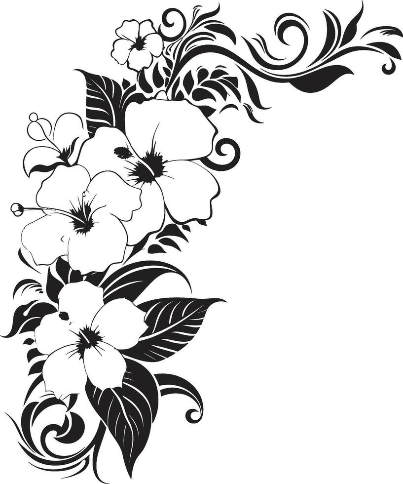 naturer nektar svartvit emblem med dekorativ blommig design evig förtrollning elegant svart ikon terar dekorativ hörn vektor