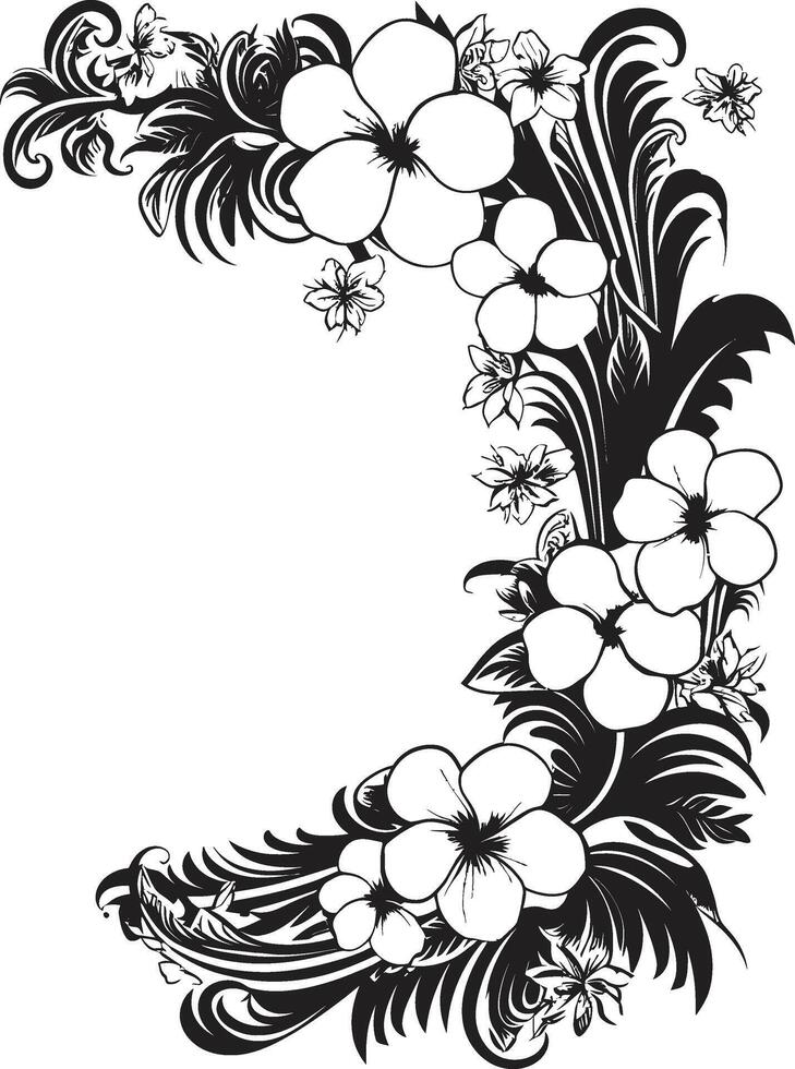 blommig strålglans svartvit vektor emblem med dekorativ hörn kronblad av prestige elegant svart ikon terar dekorativ blommig design