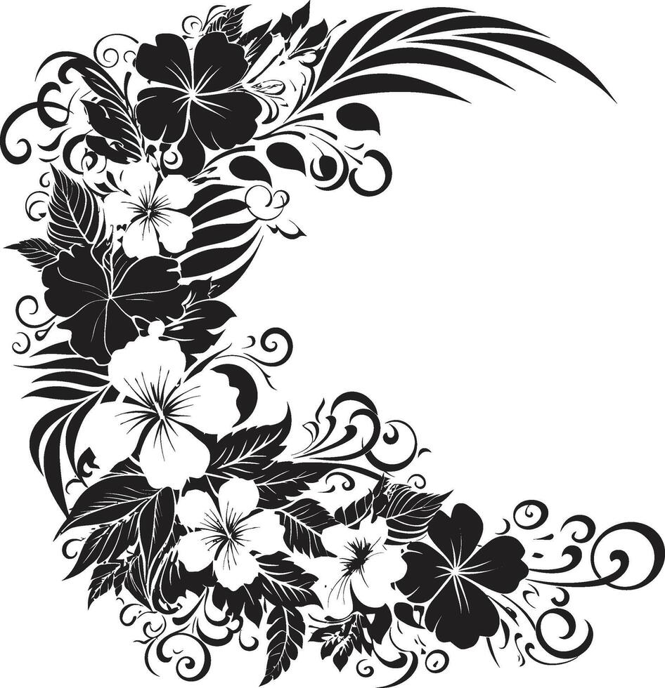 chic kronblad svartvit emblem highlighting dekorativ hörn blomma skönhet elegant vektor logotyp med dekorativ hörn