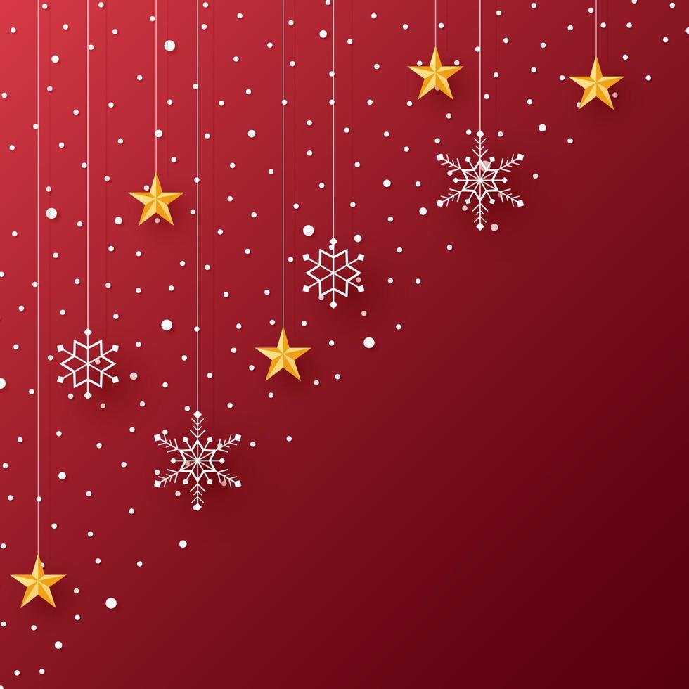 Frohe Weihnachten mit Schneeflocken und Stern hängen im Scherenschnitt vektor