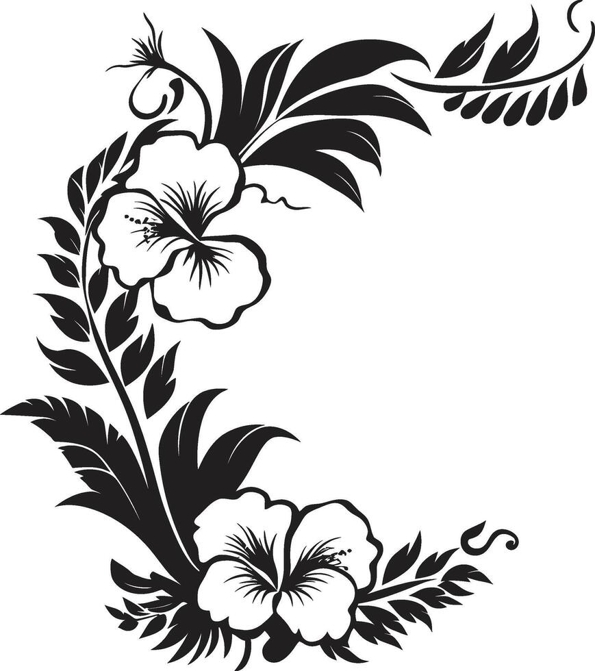 Naturen Nektar elegant schwarz Emblem mit dekorativ Blumen- Design anmutig Girlande einfarbig Symbol mit dekorativ Ecken vektor