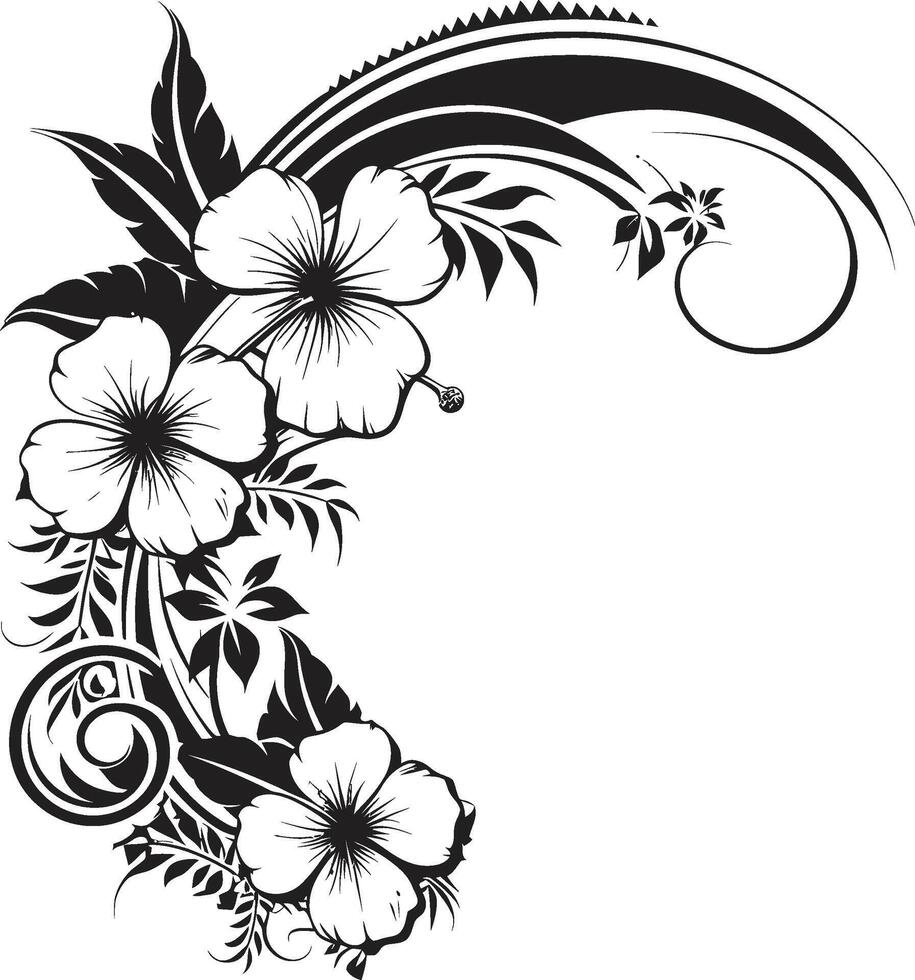 naturer gobeläng elegant svart ikon med dekorativ blommig hörn botaniska salighet svartvit logotyp design med dekorativ hörn vektor