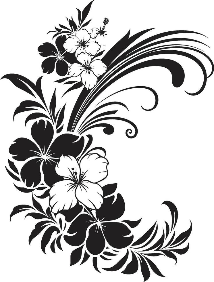 botanisch Grenzen einfarbig Logo Design mit dekorativ Ecken Blumen- Fresko elegant schwarz Symbol mit dekorativ Blumen- Ecken vektor