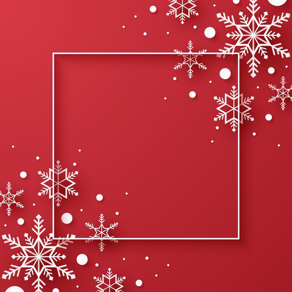 god jul, snöflingor och snöfall med tomt utrymme i ram, papperskonststil vektor