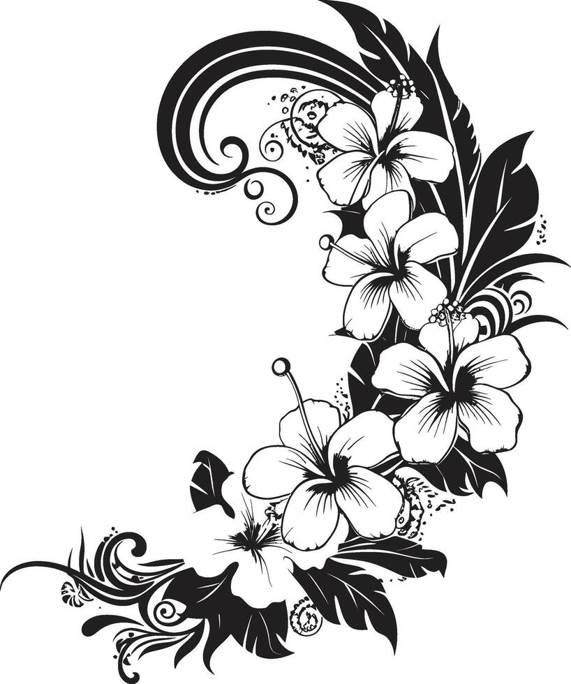 Naturen Nektar elegant schwarz Emblem mit dekorativ Blumen- Design anmutig Girlande einfarbig Symbol mit dekorativ Ecken vektor