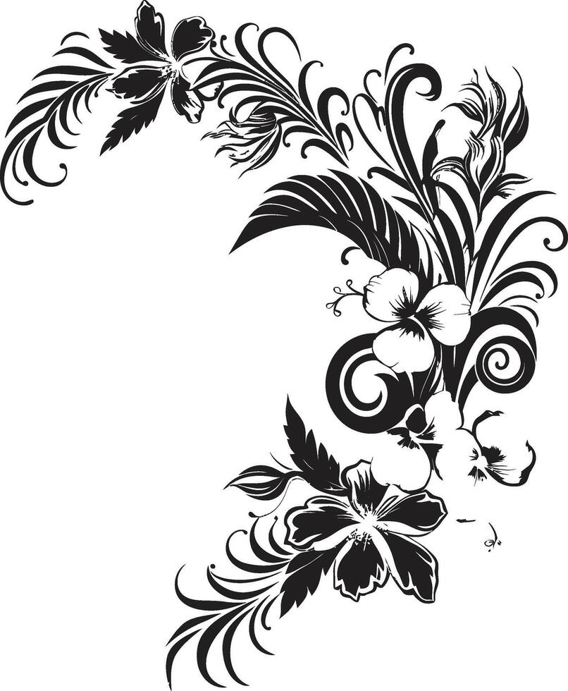 Blütenblätter von Elan einfarbig Vektor Logo mit Blumen- Ecken opulent Orchideen glatt schwarz Emblem Hervorheben dekorativ Blumen- Design